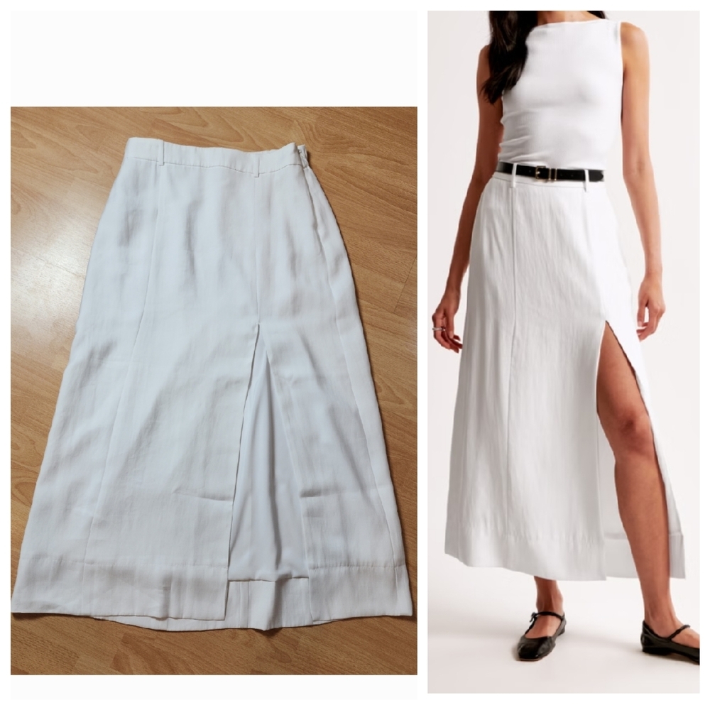 Abercrombie White Maxi Skirt High Slit Size Medium Petite MP Viscose